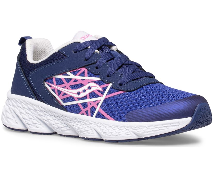 Kids' Saucony Big Wind Lace Sneaker Running Shoes Blue Pink | UK-45307
