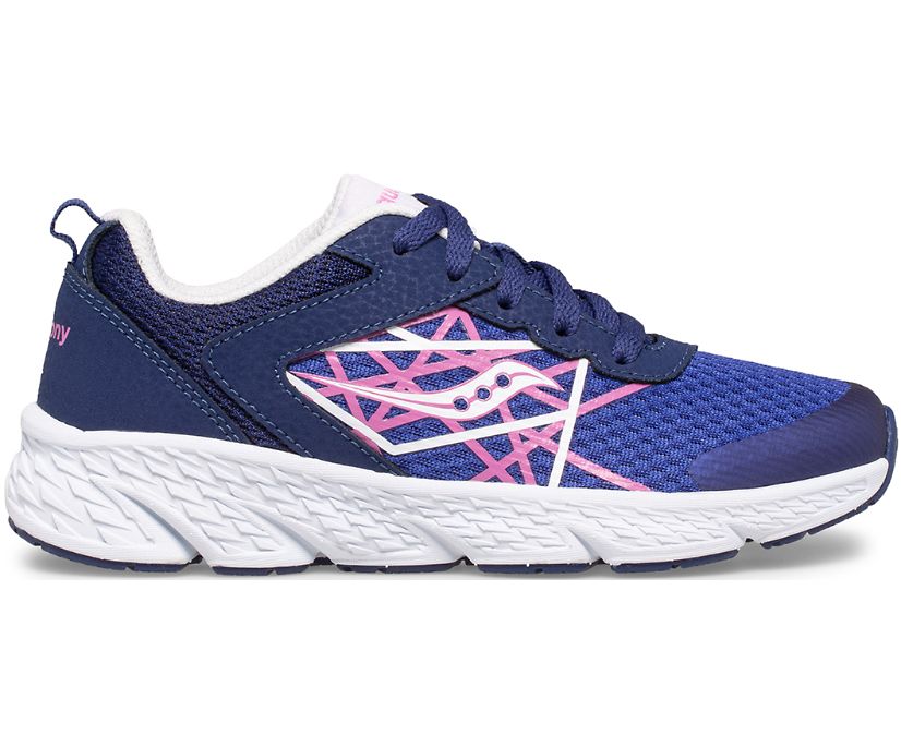 Kids\' Saucony Big Wind Lace Sneaker Running Shoes Blue Pink | UK-45307