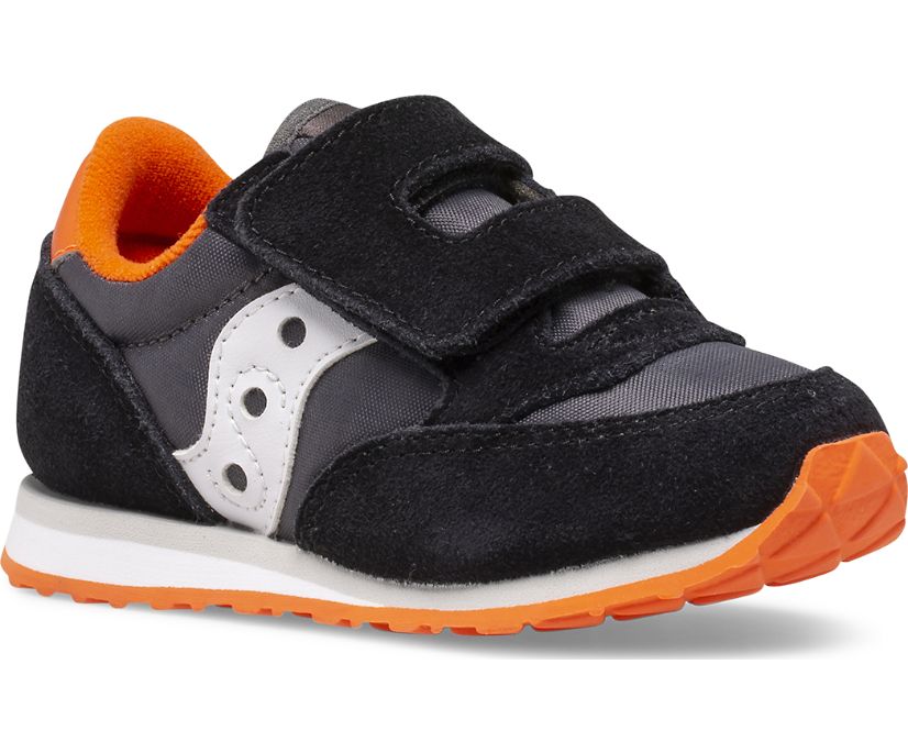 Kids' Saucony Jazz Hook & Loop Sneaker Running Shoes Black Grey Orange | UK-19803