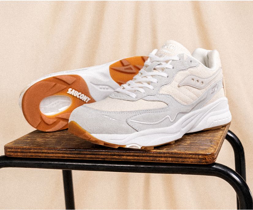 Men's Saucony 3d Grid Hurricane Blank Canvas Sneakers Beige White | UK-64029