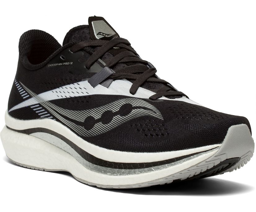 Men's Saucony Endorphin Pro 2 Running Shoes Black White | UK-48723