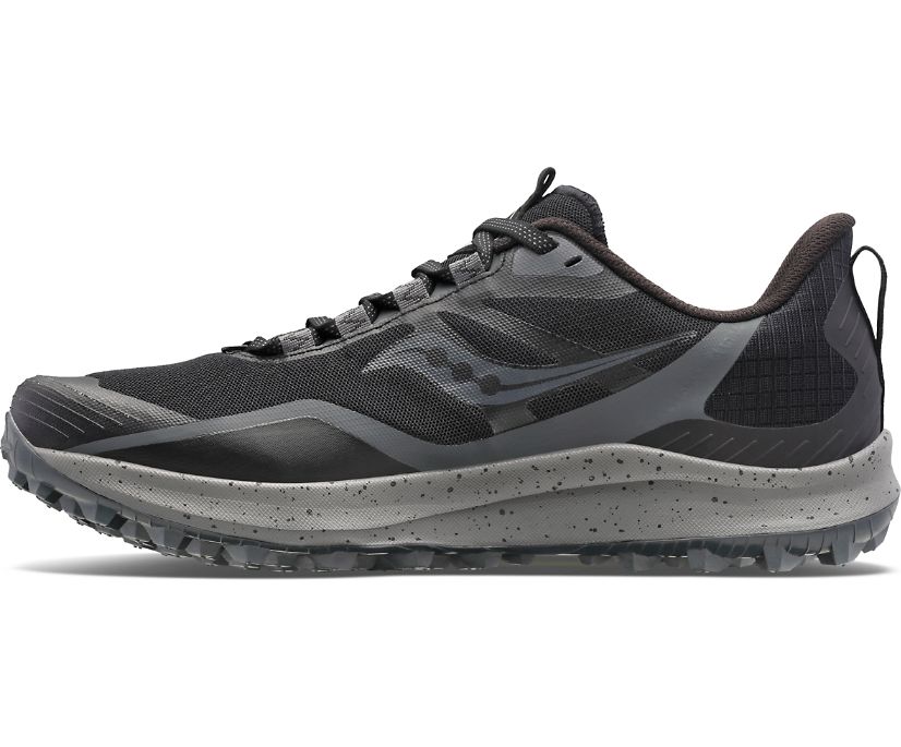 Men's Saucony Peregrine 12 Wide Running Shoes Black Grey | UK-62798