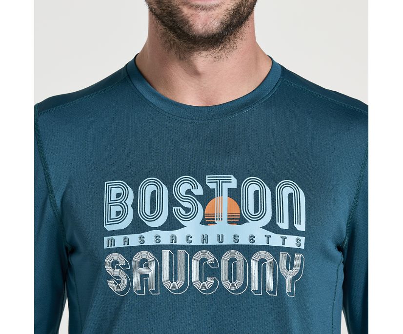 Men's Saucony Stopwatch Graphic Long Sleeve Peacock | UK-91236