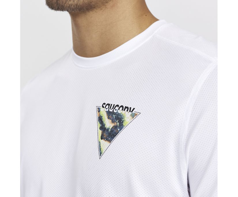 Men's Saucony Stopwatch Graphic Short Sleeve White | UK-31405