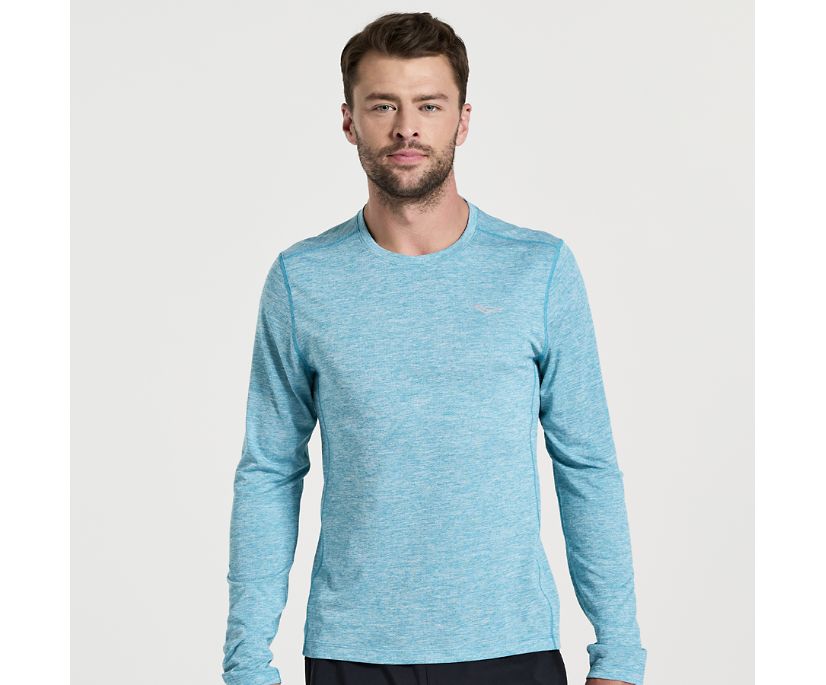 Men\'s Saucony Stopwatch Long Sleeve Turquoise | UK-12493