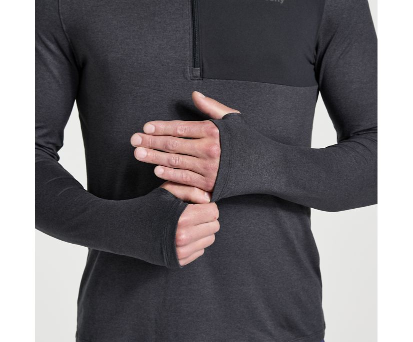 Men's Saucony Sunday 1/4 Zip Long Sleeve Black | UK-91026