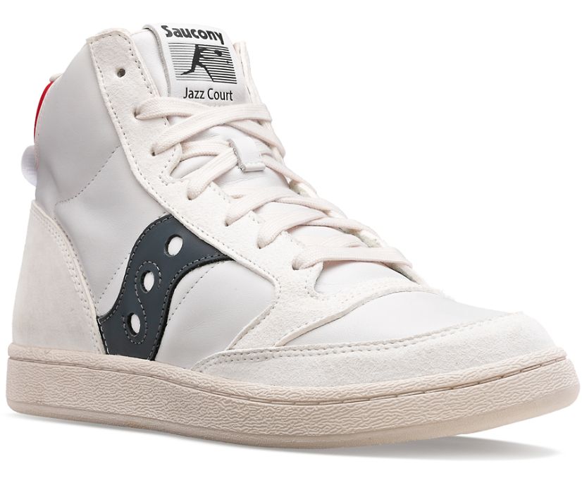 Women's Saucony Jazz Court High Premium Sneakers White Navy | UK-70594