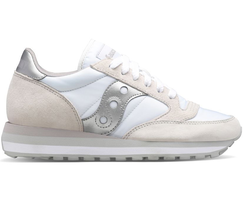 Women\'s Saucony Jazz Triple Walking Shoes White Silver | UK-74032
