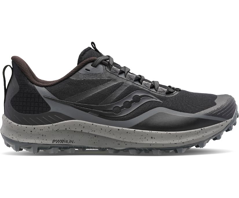 Men's Saucony Peregrine 12 Trail Running Shoes Black Grey | UK-69147