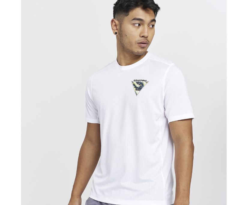 Men's Saucony Stopwatch Graphic Short Sleeve White | UK-31405