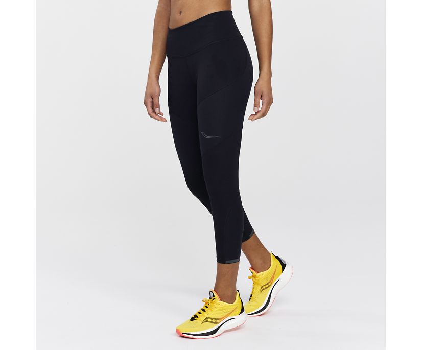 Women's Saucony Time Trial Crop Tight Black | UK-76892